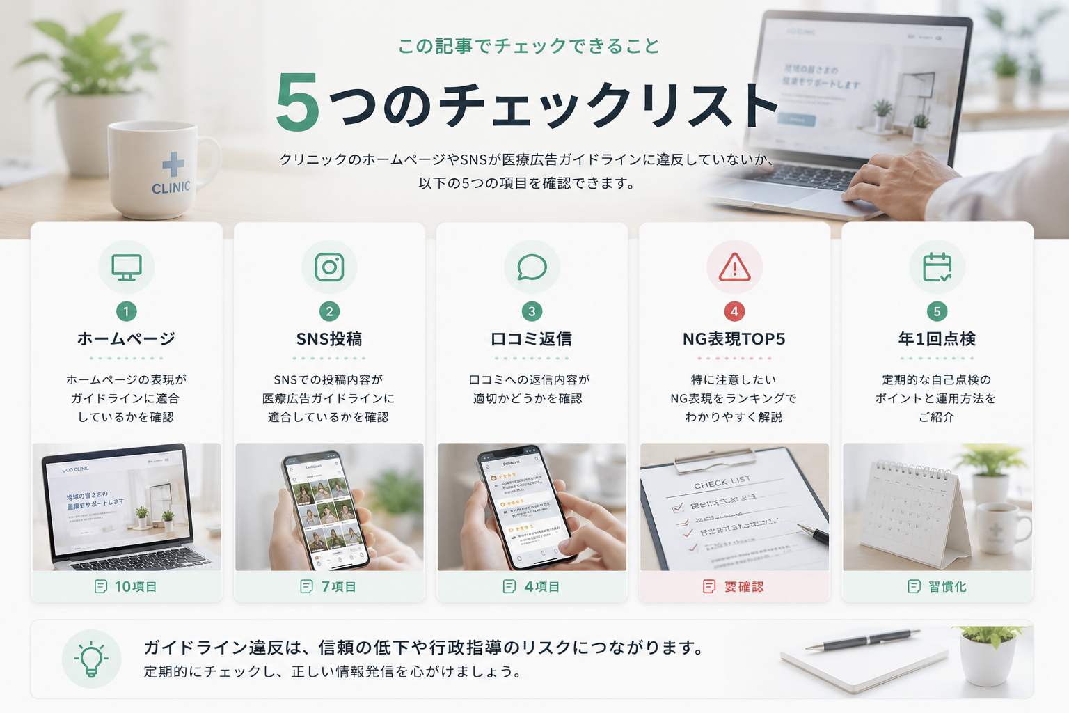 医療広告ガイドライン対応|ホームページ・SNS・口コミ返信5つのチェックリスト