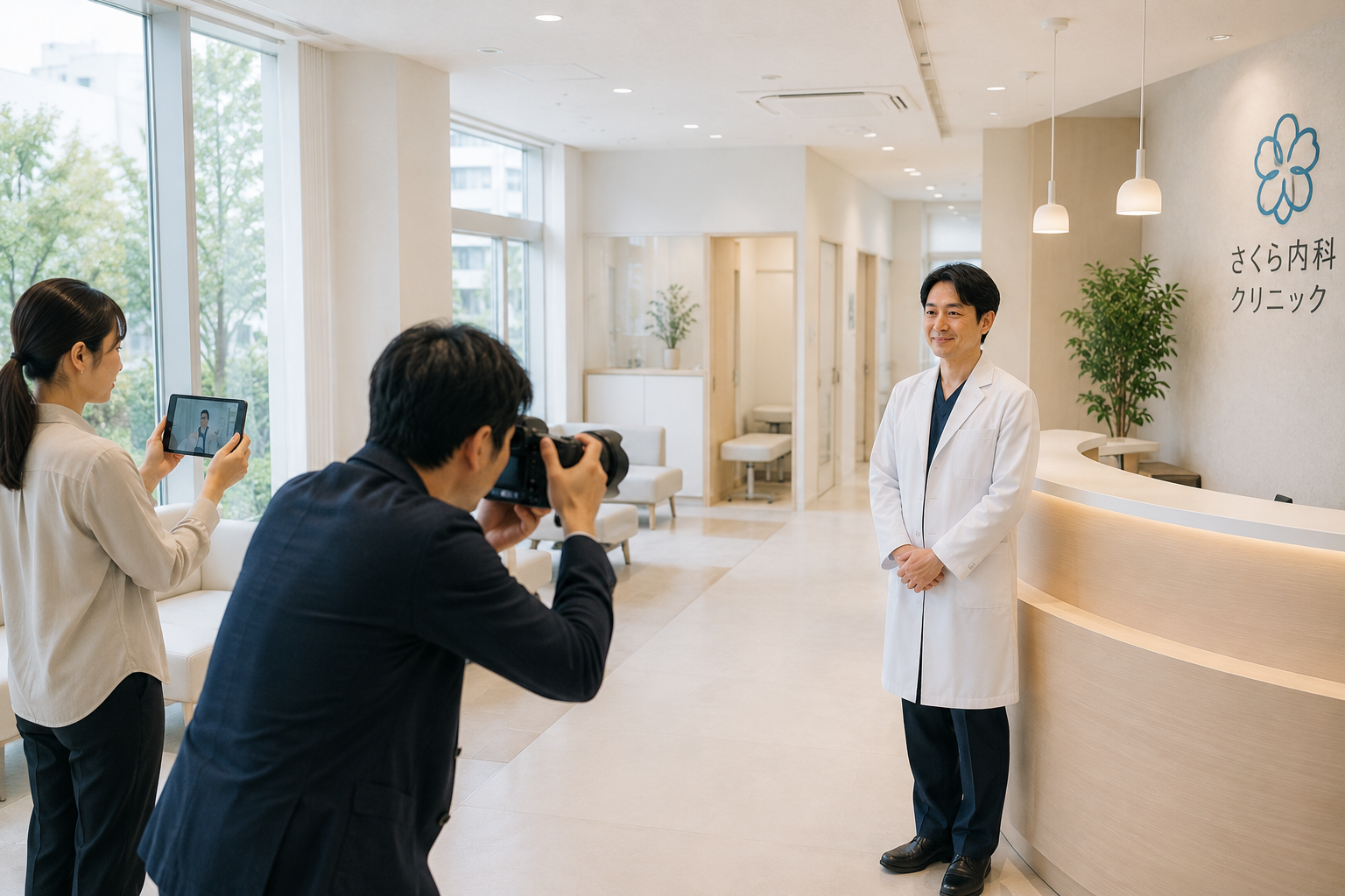 開業前クリニックでホームページ用写真撮影を行う様子